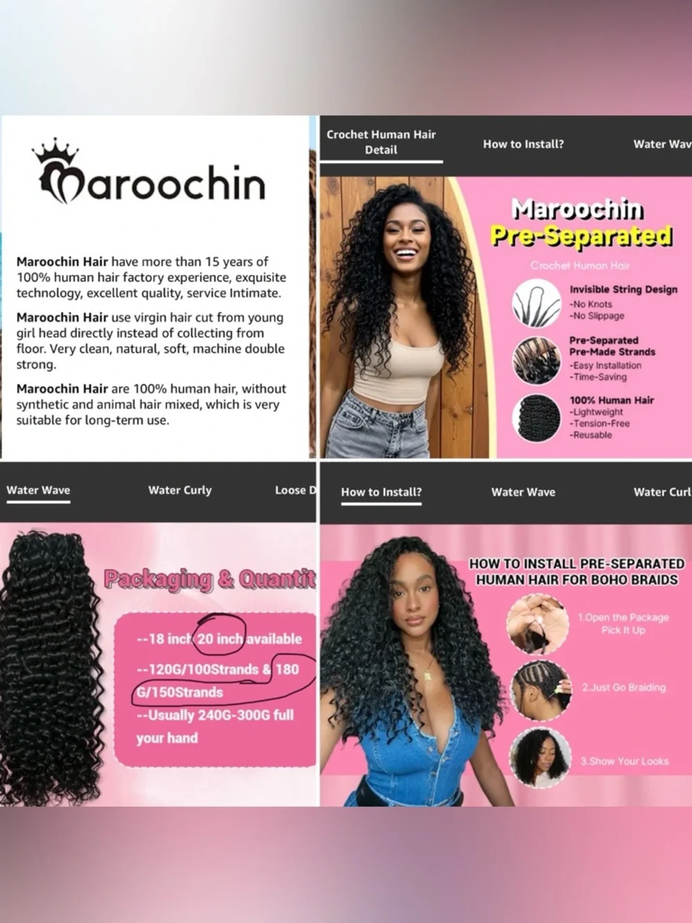 HUMAN HAIR Black Loose Deep Wave Crotchet Hair  Miracle Knots- Natural Black